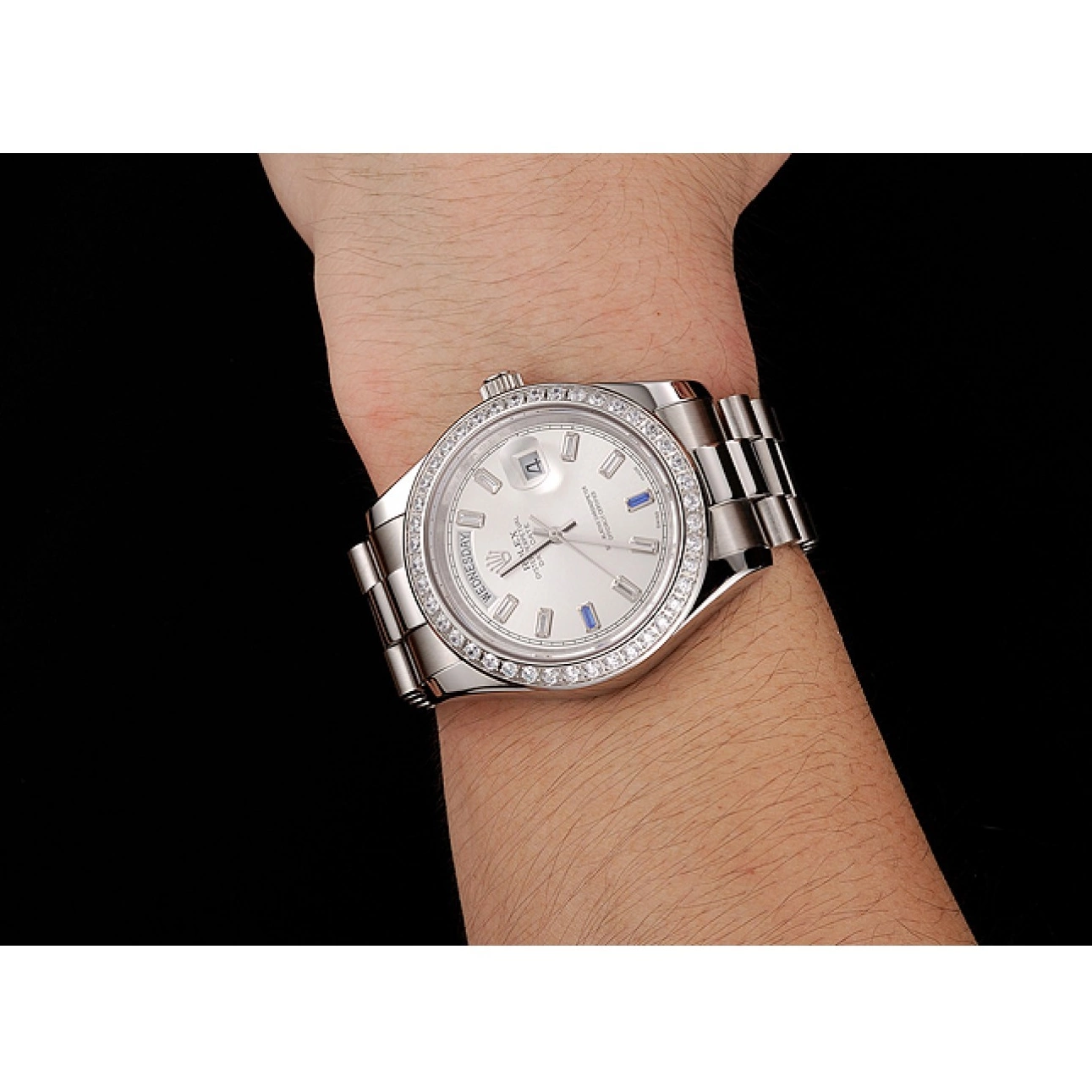 Aaa replica Diamonds Staineless Rolex Steel 1454109 Bezel Swiss Bracelet Day-Date 0801